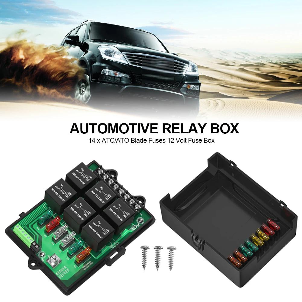 Relay Box Fuse Relay Box 12V Automotive Universal Fuse Panel with 6 Way Relays and 14 x ATC/ATO Blade Fuses 12 Volt Fuse Box