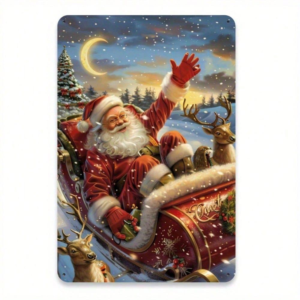 

Vintage Santa Sleigh Metal Tin Sign 8x12 Inch Iron Plate Wall Art Home Decor Christmas 20x30 разноцветный