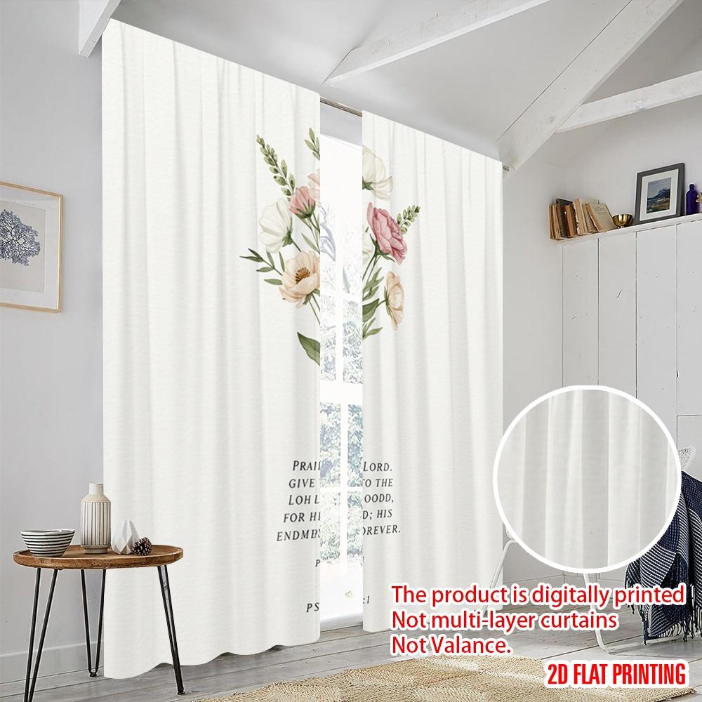 2 Stück 2D Flachdruck Vorhänge Floral Botanisch Psalm Stoff Ohne Strom Festliche Wanddeko Perfekt für Wandkunst Party
