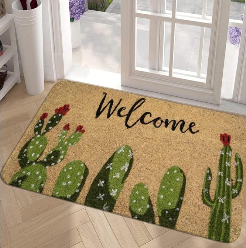 

Door Mat Colorful Potted Cactus Pattern Non Slip Print Entryway Rug for Boho Home Decoration 40cm x 60cm