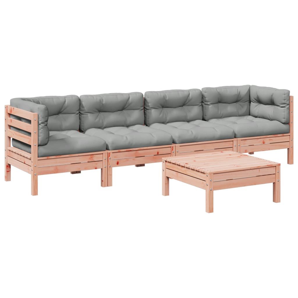 5 Piece Garden Sofa Set with Cushions Solid Douglas Fir Wood