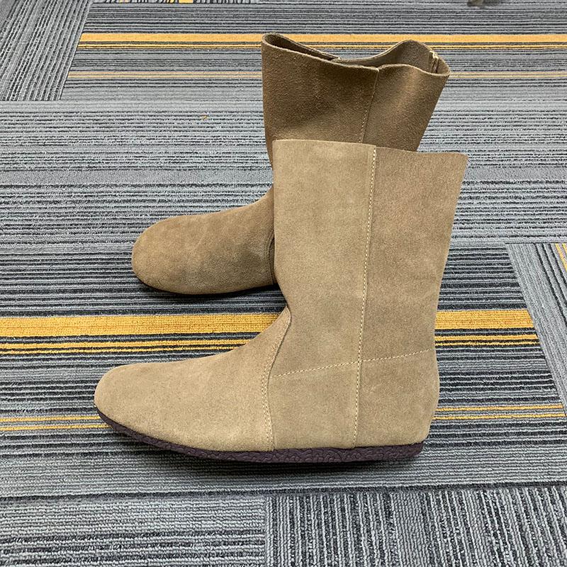 Fashion Fashion Round Toe Women Ankle Boots Flats Shoes Female Slip On Footwear Flock Ladies Modern Short Boots Shoes lady