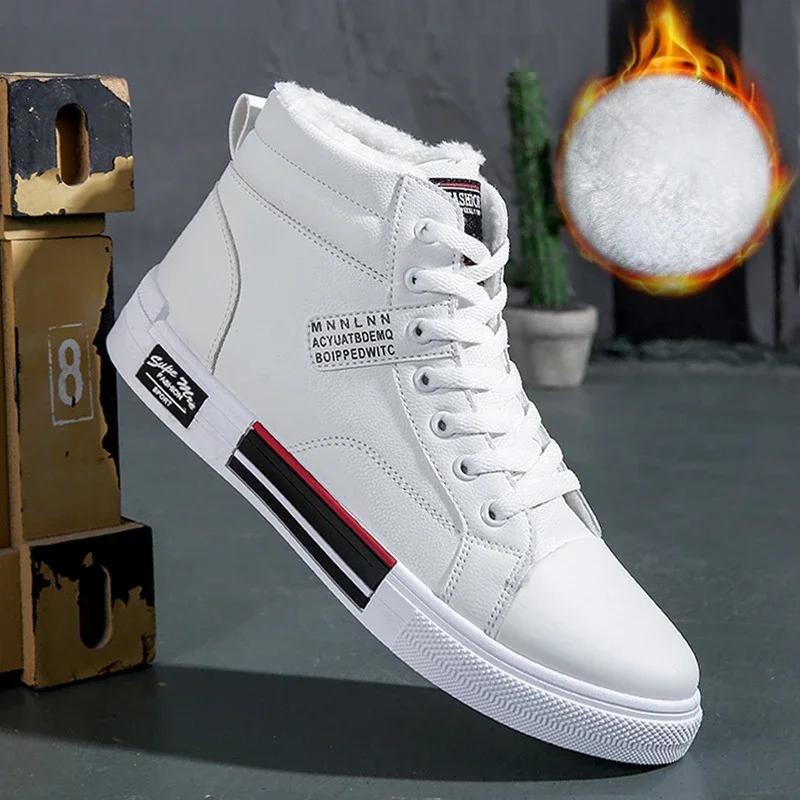 Leder Herren Canvas Schuhe Herbst High-Top Freizeitschuhe für Männer Rutschfeste Herren Sneakers Neue Winter Tenis Masculino