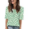 Shirts For Women Trendy Round Neck Button T Shirts Printed  Blouse Half Sleeve Tops For Women