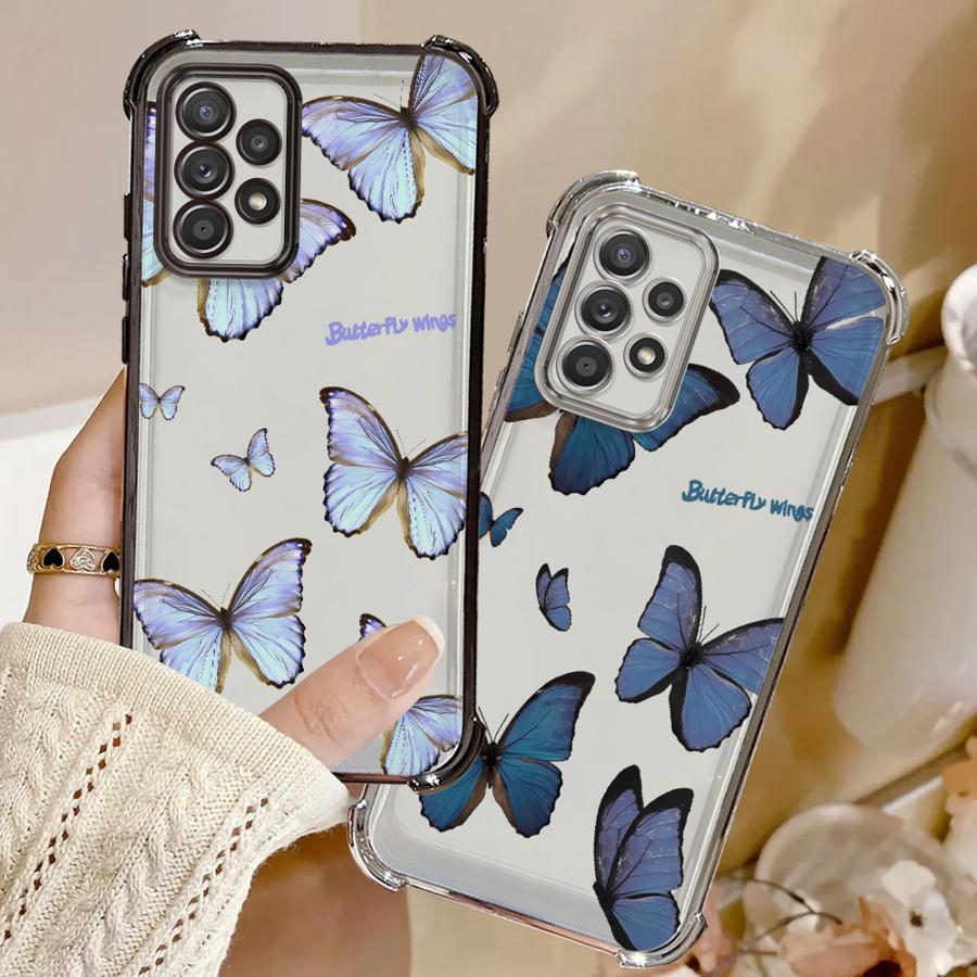 Red Blue Butterfly Phone Case for Samsung Galaxy A52 A17 A13 A35 A36 A26 A21s A33 A24 A25 A16 A15 Soft Cover