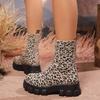 Leopard Thick Bottom Platform Ankle Boots Autumn New Stretch Fabric Non Slip Women Boots Comfort Back Zipper Woman Shoes