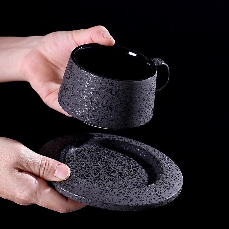 

Shangqi Obsidian Frosted Coffee Cup & Saucer Set, Lunar Texture