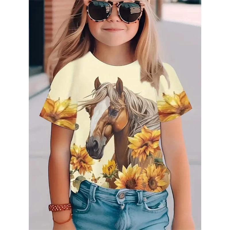 Girls' T-Shirts Summer 3d Print Fashion Short Sleeved Tops Casual T-Shirts Girls' Clothing Children T-Shirts
