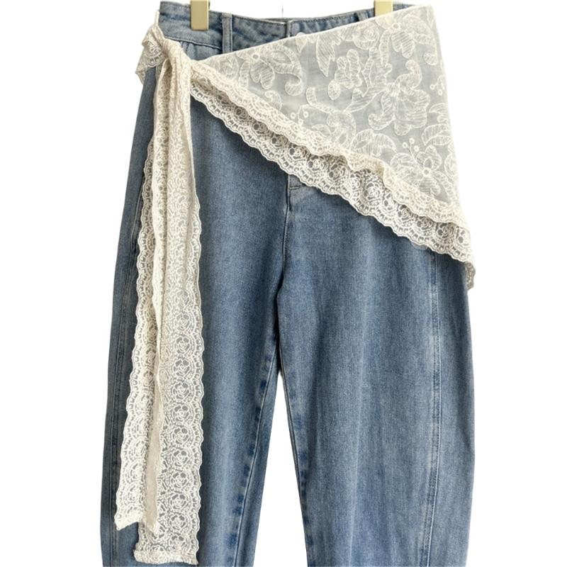 Lace Wrap Belt for Women, Adjustable Waist Scarf with Scalloped Edge and Long Ties, Lightweight Accent for Dresses, Blouses and Jeans