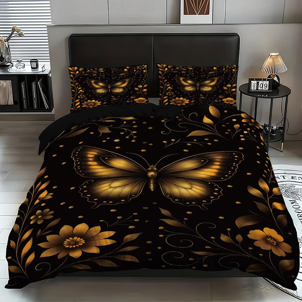 Fashionable Digital Print Butterfly Flower Duvet Cover Set -SoftComfortable Bedding with Classic Design-Ideal for