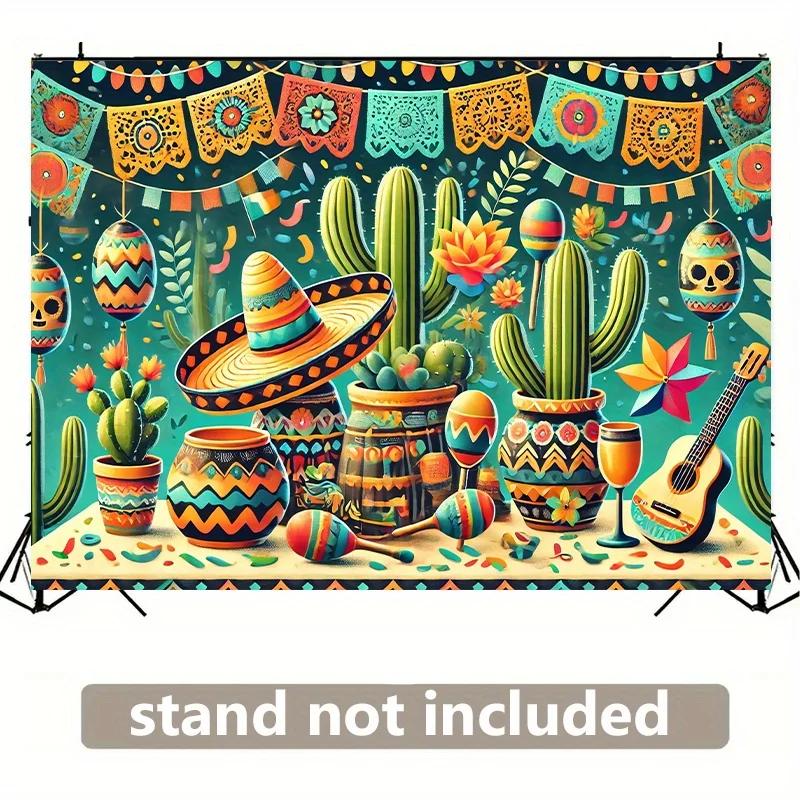 Cheerful decoration | Luminous Mexican 2D background banner 1 piece festive polyester wall covering with sombrero motif DJH