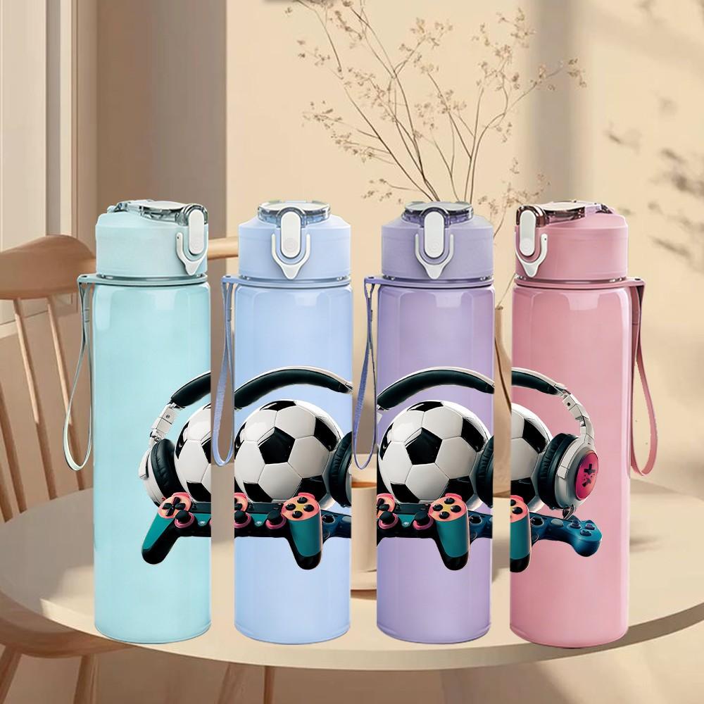 1PC Cute Soccer Ball Cartoon 750ml Color Plastic Sports Water Bottle Leakproof Flip Straw Lid Suitable for Sports Office Home Use