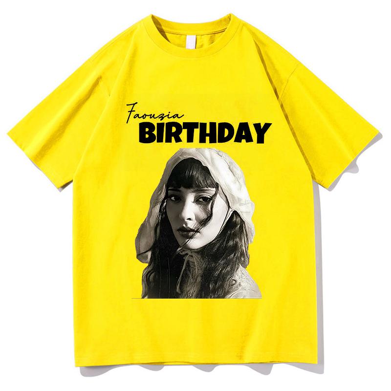 2026 Summer Cotton Faouzia BIRTHDAY Printed TShirts Vintage Graphic Tees Unisex Unisex Loose Casual Hip Hop Streetwear Comfort Tops