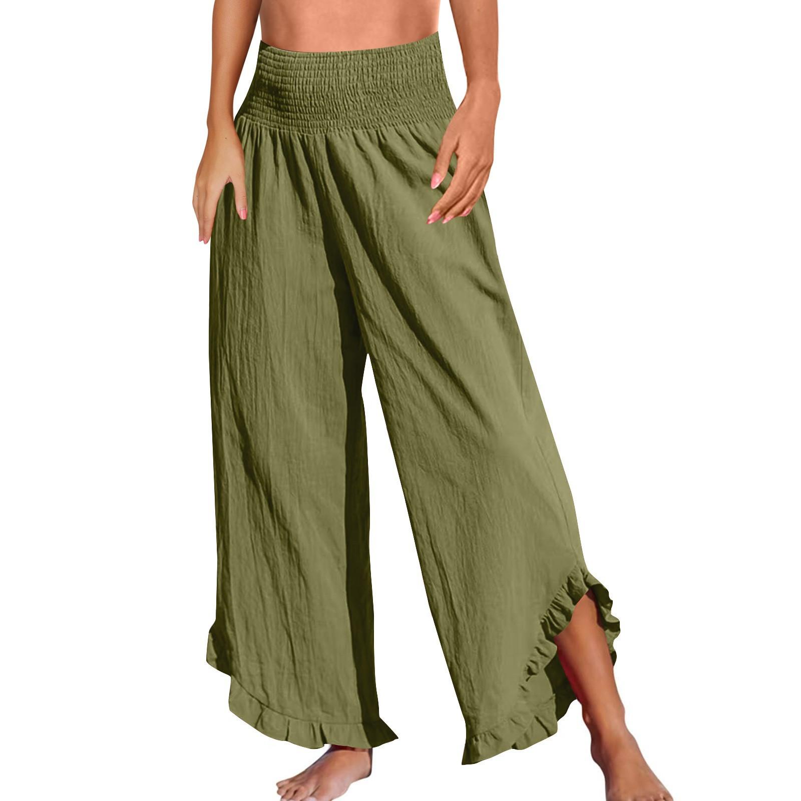 

Women s Fashion Solid Color High-Waisted Loose Pants S зелёный