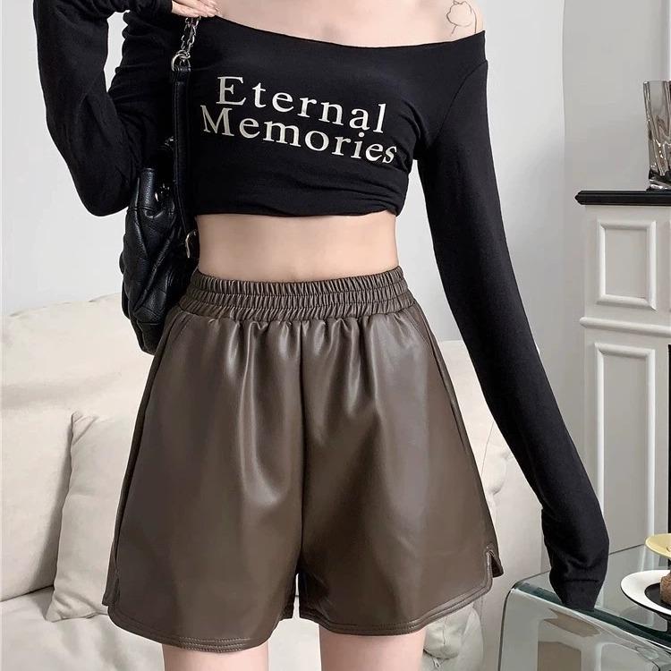 High Waist Plus Size PU Leather A-Line Shorts for Women - Autumn Casual Booty Fit