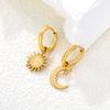 Romantic Asymmetric Stainless Steel Gold Color Sun Moon Pendant Drop Earrings for Women Shiny Zirconia Earrings Trendy Jewelry