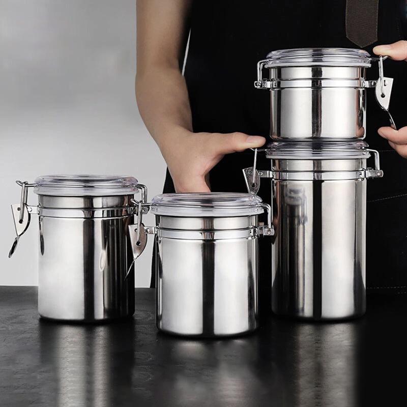 Kaffeebohnen Vakuumversiegelte Kanne, Rostfreier Stahl Lebensmittel Luftdichter Behälter Für Küchenutensilien Tragbare Getreidelagerdose Für Küche