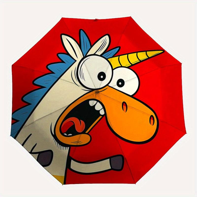 1pc Unicorn Party Automatic Open/Close Umbrella with Windproof, Functional Design, 8-Rib Sturdy Canopy
