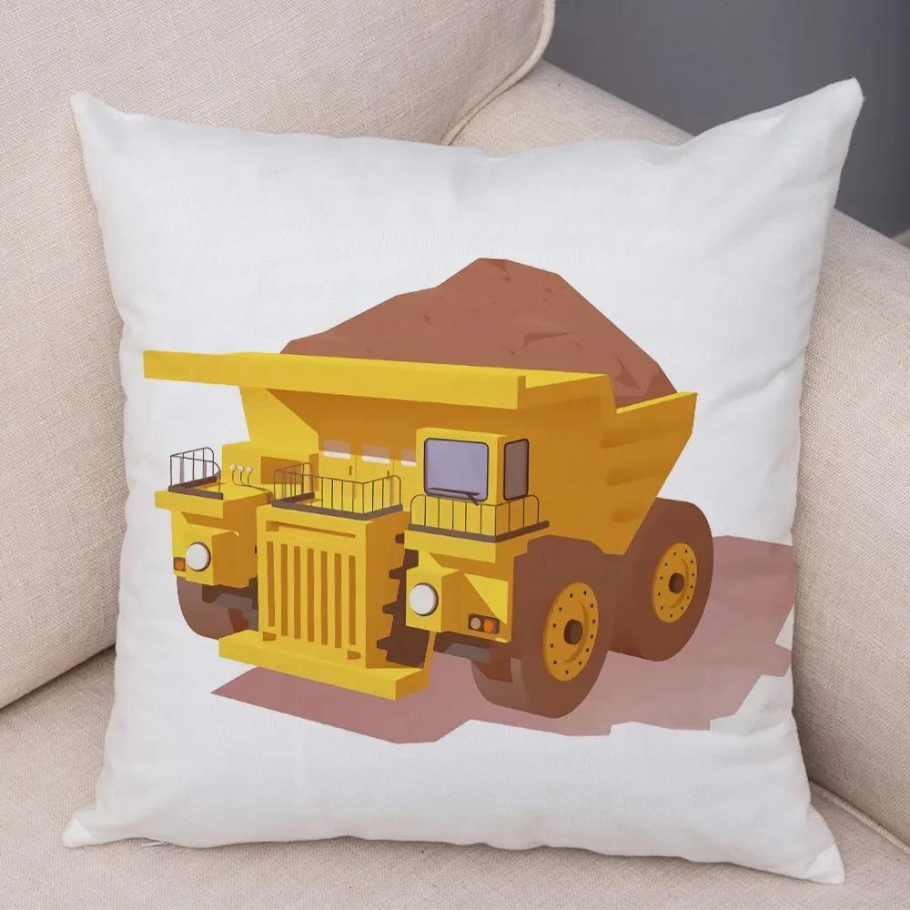 Cartoon Excavator Bulldozer Pillowcase Car Ornaments Office Living Room Sofa Home Pillowcase
