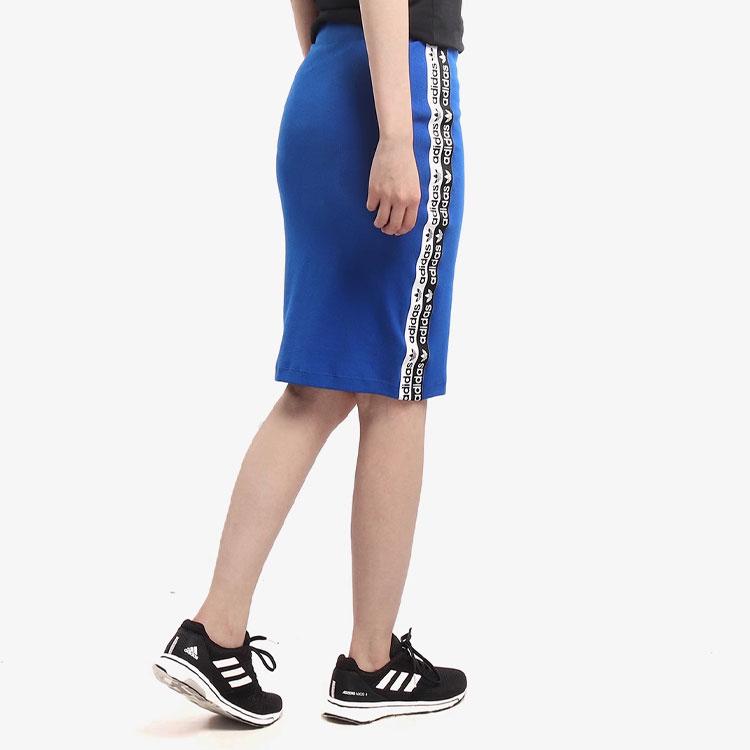 Adidas Originals Colorblock Letter Print High-Waisted Knit Casual Skirt Women Bottoms Blue ED7421