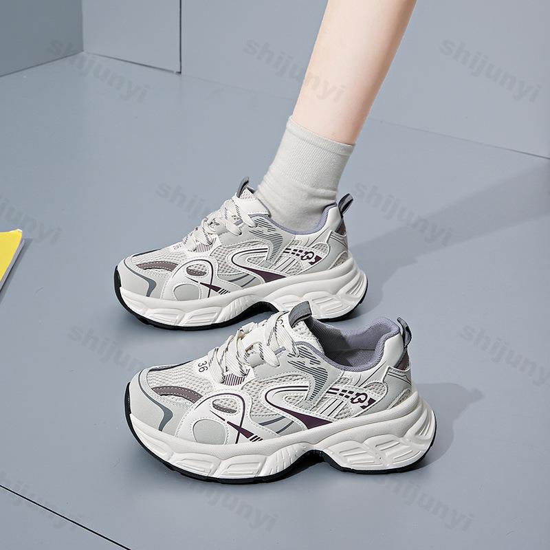 Fashion 2025 Spring New Women Shoes Non Slip Casual Shoes Breathable Mesh Comfortable Sneakers Lace-up Height Increase Vulcanized Shoes