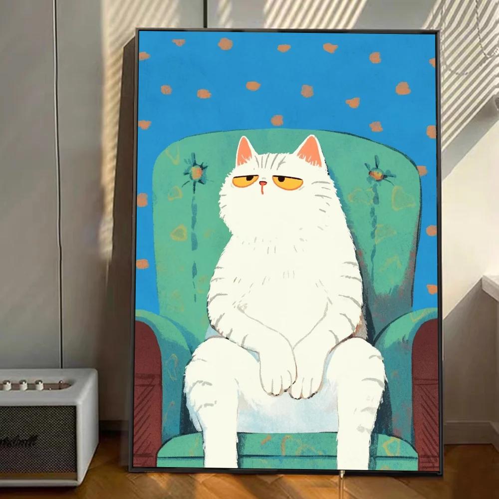 Vintage Wall Art, Funny Animals Kawaii Cats,.High Definition Canvas Printed Poster, Home Living Room Bedroom Decorative Items