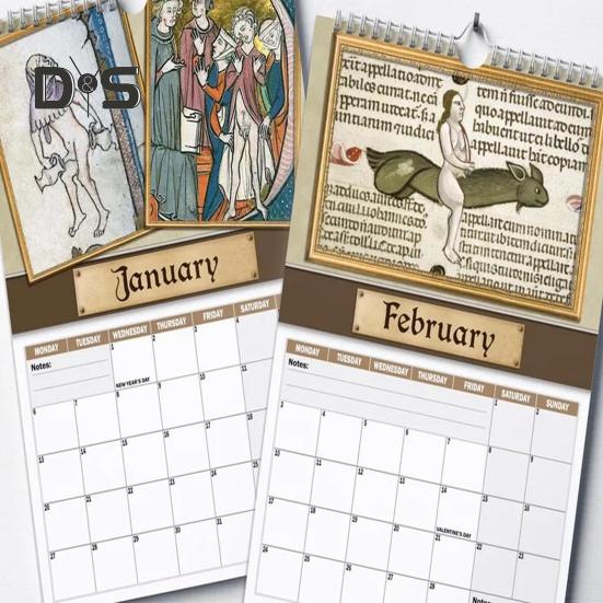 Medieval Dick Pics Calendar 2025 Prank Středověký Dick Nástěnný kalendář Legrační penis Rude kalendář s ilustracemi pro milovníky historie přátelé