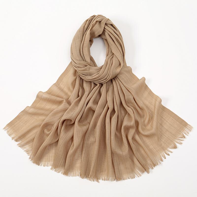 Plain Gold Lurex Glitter Bamboo Fringe Scarf Breathable Soft Thin Shawl Casual Sunscreen Travel Scarves Women Muslim Hijab Sjaal