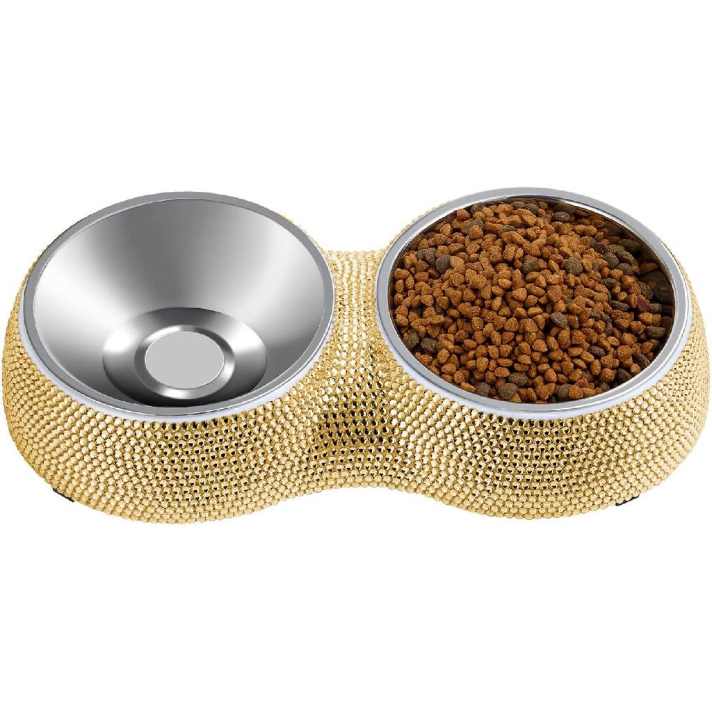 eing Dog Bowls Double Dog Water and Food Bowls Stainless Steel Bowls with Non-Slip Resin Station and Bling Rhinestones, Pet Feeder Bowls for Puppy