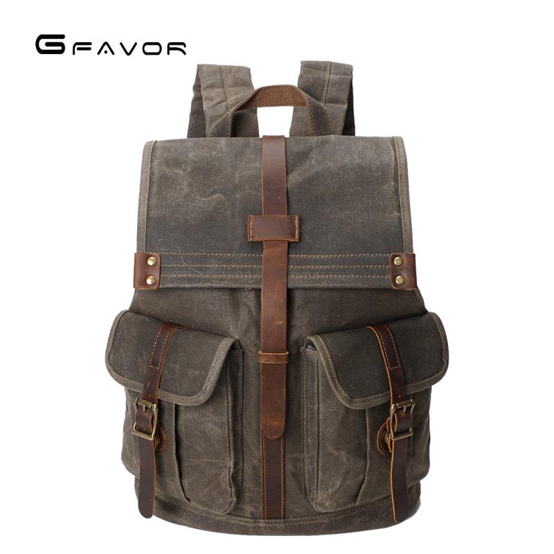 

Мужской вощеный парусиновый рюкзак - винтажный водонепроницаемый дорожный рюкзак, прочная сумка с двумя ремнями для приключений YD-5252# серый