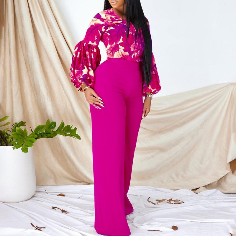 Large Size Women's Clothing New Fashion Printed Strap Top Wide Leg Pants Two-piece Set