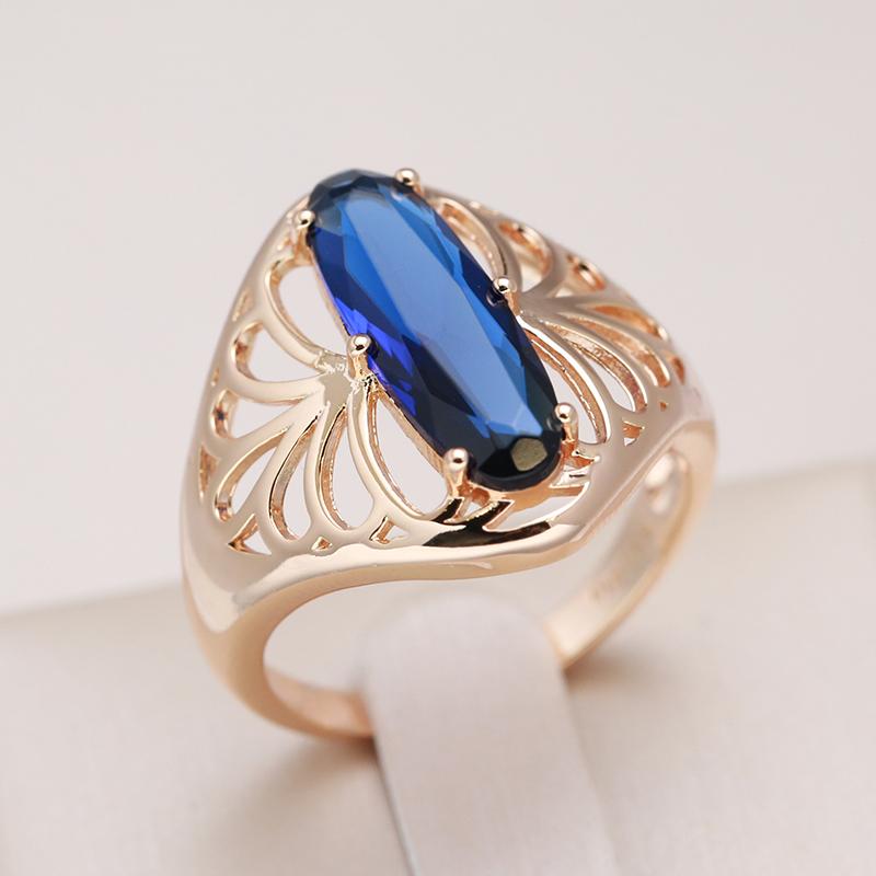 Kienl New  Rose Gold Color Big Ring For Women Blue Natural Zircon Vintage Ethnic Bride Ring High Quality Daily Jewelry