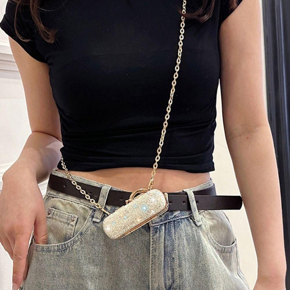 Glitter Crossbody Box Handbag Mini Lipstick Storage Bag Casual Evening Banquet Bag Women