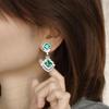 Retro Luxury Emerald Zirconia Stud Earrings with Micro-Set Diamonds - European & American Fashionable Design