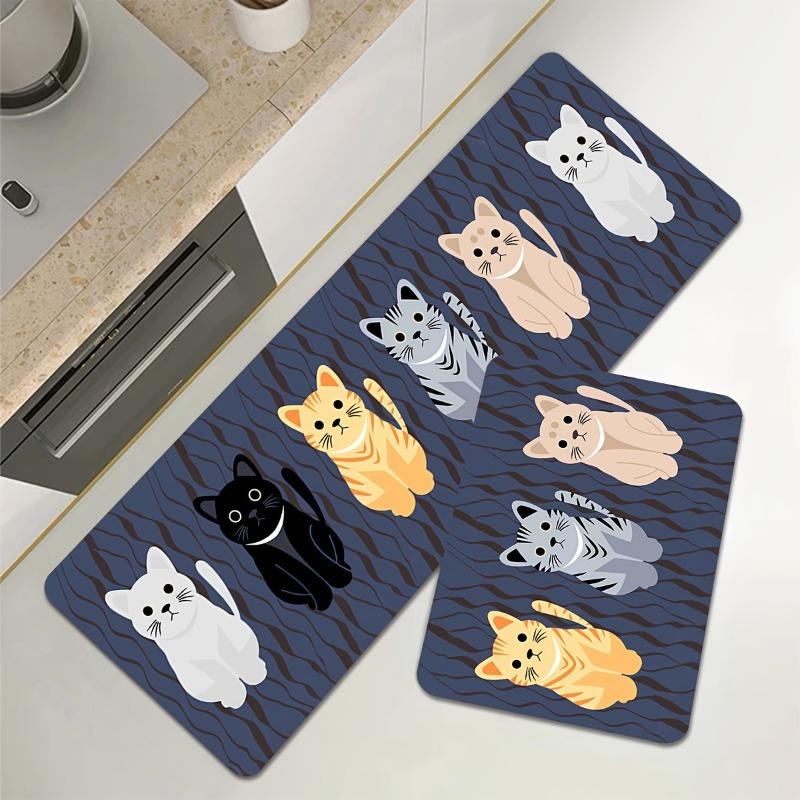 Soft Non-Slip Cat Print Kitchen/Bathroom Mat - Durable, Easy To Clean - Various Sizes