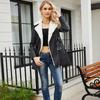 Chaqueta cálida de cuero sintético con felpa para mujer con cinturón Mangas largas Longitud media Abrigo Otoño Invierno Ropa exterior Bomber Moto Biker Atuendos Solapa de PU Cremallera