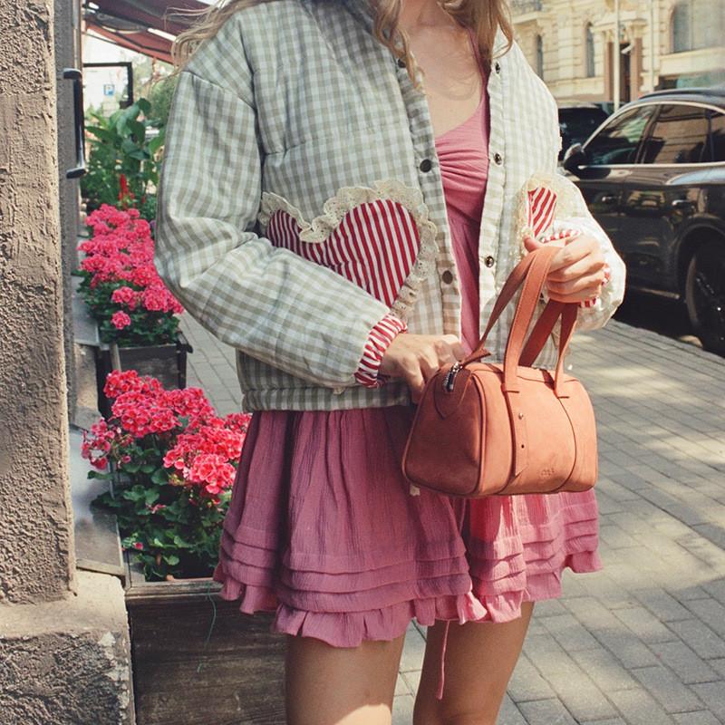 Women Lovely Loose Heart Patterned Parkas Winter Long Sleeve Quilted Cotton Padded Jacket Coat Female Cute Outerwear
