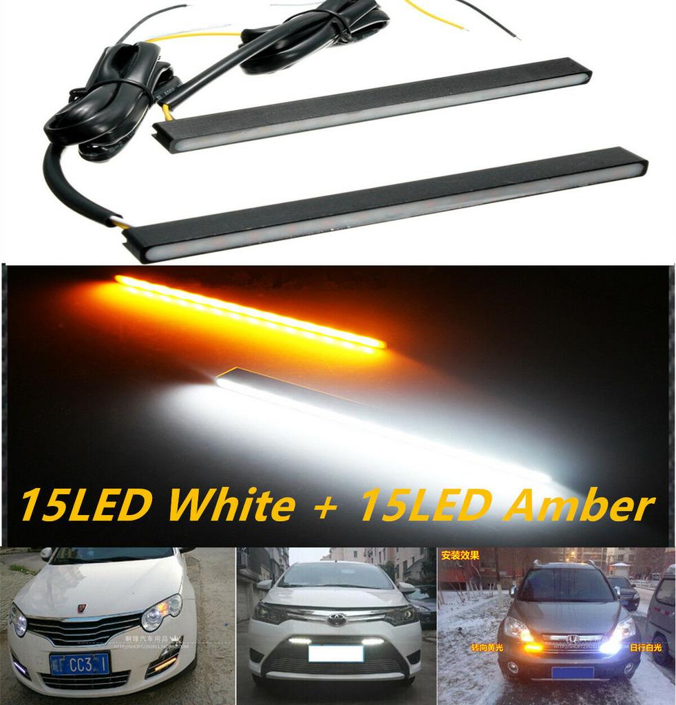 2 PCS Universal Ultra Slim Switchback 30LED White/Amber LED Daytime Lights Lamp