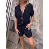 Damen Kurzarm Lockeres Oberteil Hohe Taille Elastische Shorts Zweiteiliges Lässiges Sommer-Set