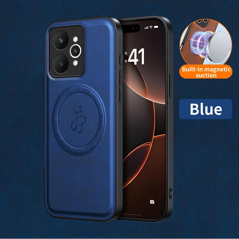 

Магнитный чехол с беспроводной зарядкой для Realme 15 Pro 5G Защитная крышка из ПУ кожи Жесткая задняя панель Coque Funda Realme 15 Pro синий