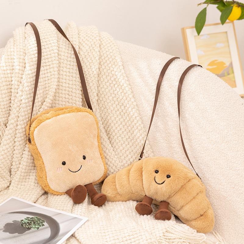 Bread toast backpack simulation bread plush toy schoolbag satchel croissant piggy coffee bag gift