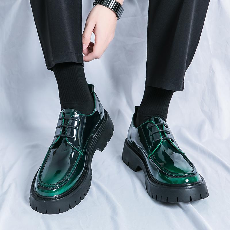 New Men's Leather Derby Shoes British Platform Lace-up Leather Shoes Increase High and Low Top Casual Shoes for Men