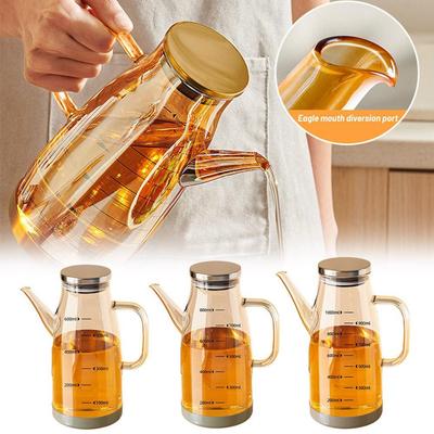 600/800/1000ML Glas-Ölspenderflasche mit tropffreiem Ausgießer Großer auslaufsicherer Ölaufbewahrungsbehälter für Küchenwerkzeuge