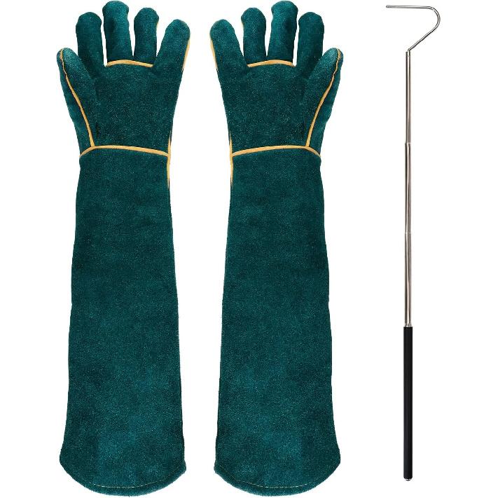 Animal Handling Gloves Bite Proof with 40inch Collapsible Snake Hook,Suitable for Falcon Dog Cat Bird Reptile Snake