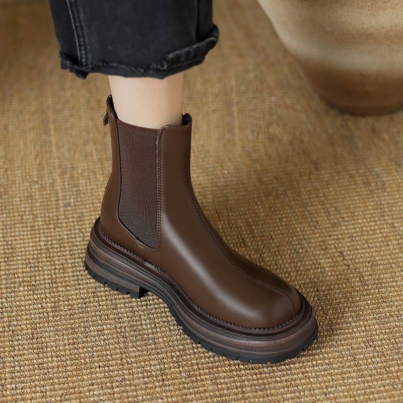 Krazing Pot Microfiber Autumn Winter Shoes Thick High Heels Zipper Platform Size 43 Motorcycle Boots Knitwear Ankle Boots