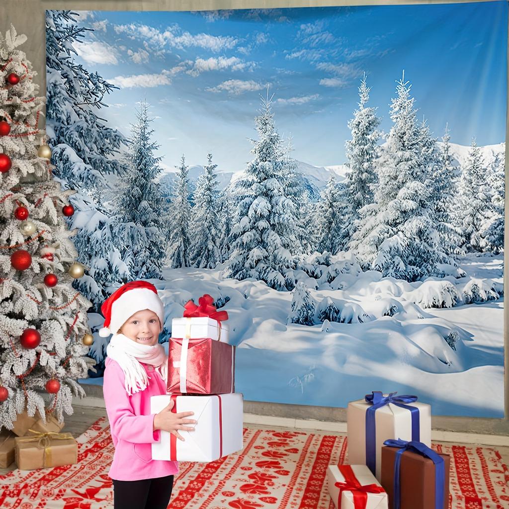 Scena śnieżna Świąteczny gobelin Gobelin poliestrowy Blacklight, wiszący na ścianie do salonu Sypialnia Biuro Home Decor