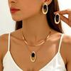 European and American Hot-selling Fashion Versatile Simple Niche Oval Geometric Stud Earrings Necklace Ring Set