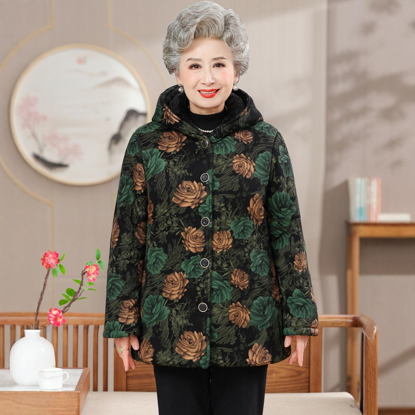 

Hengyuanxiang 2025 Women s Hooded Winter Jacket - Thick Cotton Coat for Elderly 4XL (130-145 jin)