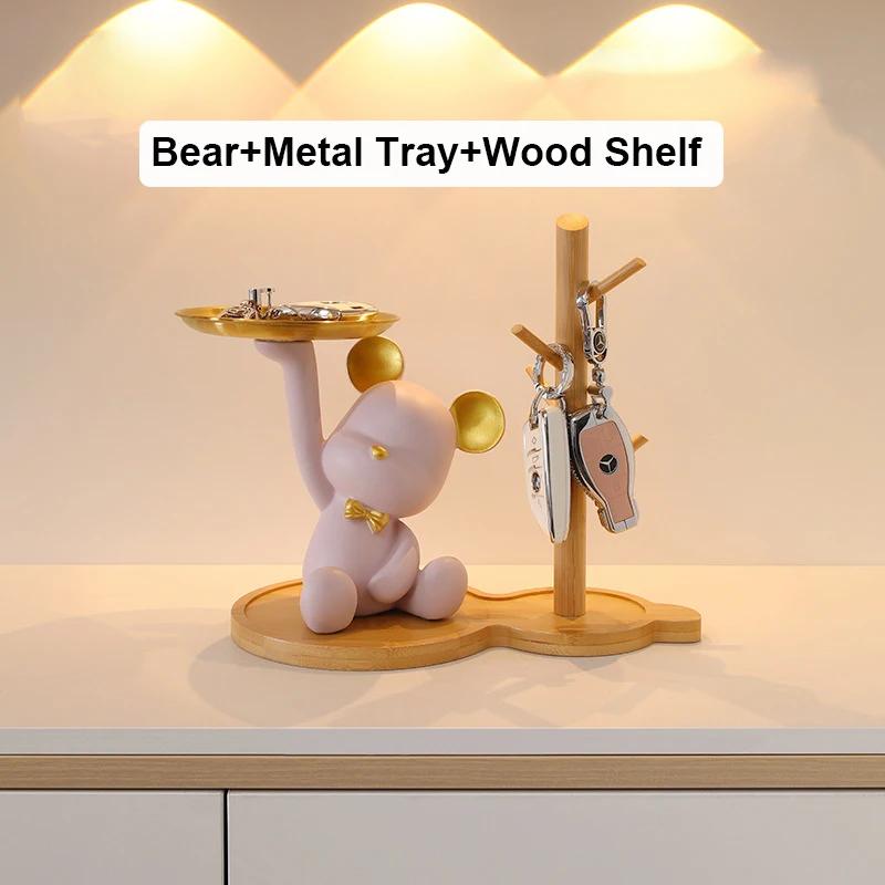Bear Tray Sculpture Bear Figurines Porch Key Storage Candy Snacks Container Resin Desktop Ornament Living Room Home Decor Gifts