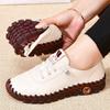 Plus Size Women's Hand Stitched White Shoes, Flat Casual Breathable Daily Slip On Flats